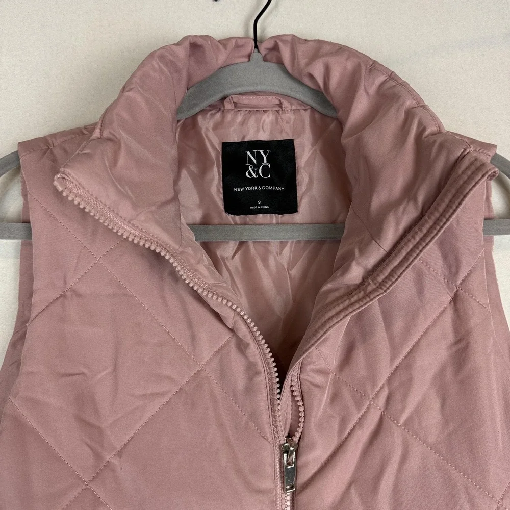 New York & Company Vest Womens Small Pink Quilted Full‎ Zip Puffer Mock Neck